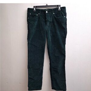 Spoke Mens Green Corduroy Fives Build Button Fly Pants 33X28 Slim Straight